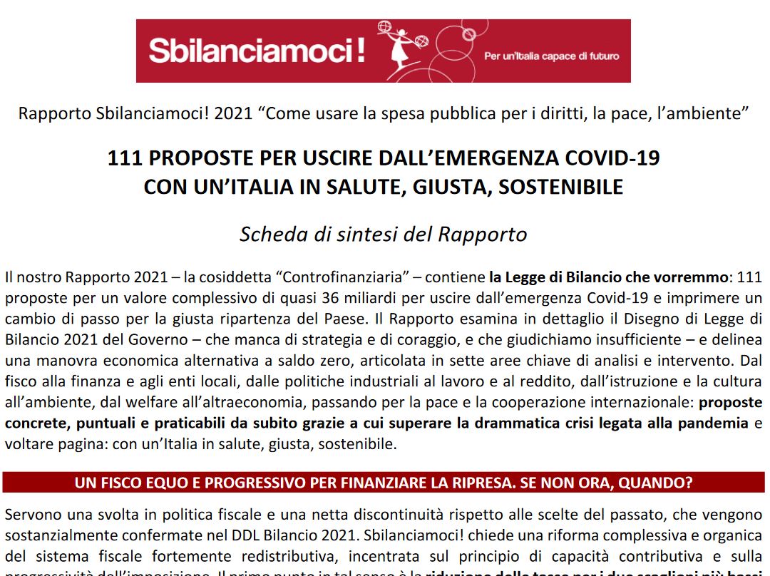 La Controfinanziaria 2021 di Sbilanciamoci!